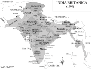 Imagen dónde se ve el mapa de la India con los territorios administrados directamente por los británicos y los que no 